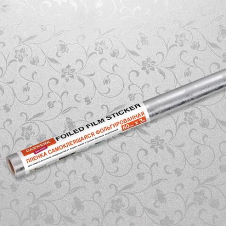 Самоклеящаяся пленка, алюминиевая фольга защитная для кухни/дома, 0,6х3 м, серебро, цветы, DASWERK (ДАСВЕРК), 607849