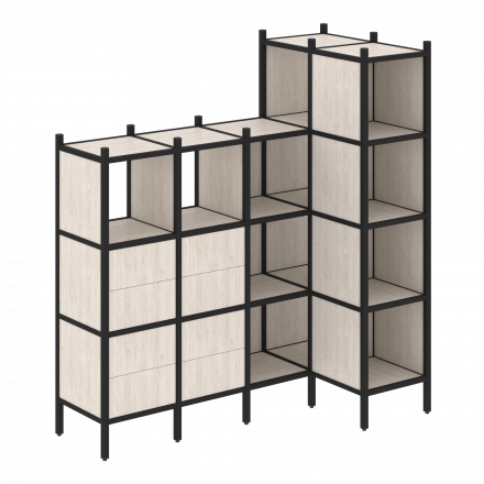 Loft Угловой внутренний стеллаж наборный VR.L-47 Денвер светлый/Чёрный металл 1694*862*1869