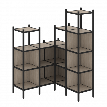 Loft Угловой внутренний стеллаж наборный VR.L-39 Дуб аттик/Чёрный металл 1278*1278*1869