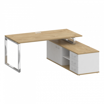 Shift Стол руководителя с опорной греденцией, правый SK.SRG-180 (R) Тиквуд светлый/Белый бриллиант 1800*1800*753