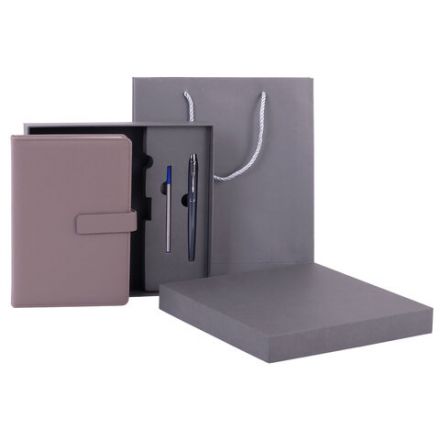 Ежедневник в подарочном наборе 5 в 1, А5, 145x212 мм, BRAUBERG "President", под кожу, 160 листов, серый, 116854