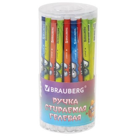 Ручка стираемая гелевая, кросс-серия "МОНСТРИКИ", BRAUBERG, СИНЯЯ, корпус ассорти, игольчатый наконечник 0,5 мм, линия 0,35 мм, 144484