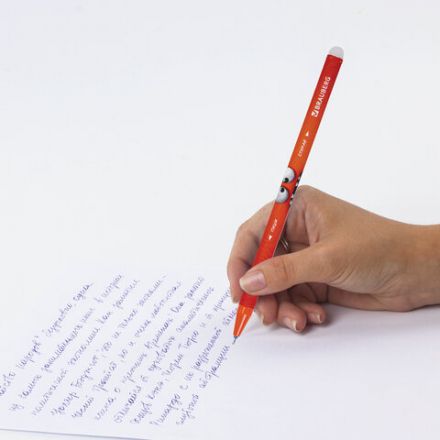 Ручка стираемая гелевая, кросс-серия "МОНСТРИКИ", BRAUBERG, СИНЯЯ, корпус ассорти, игольчатый наконечник 0,5 мм, линия 0,35 мм, 144484