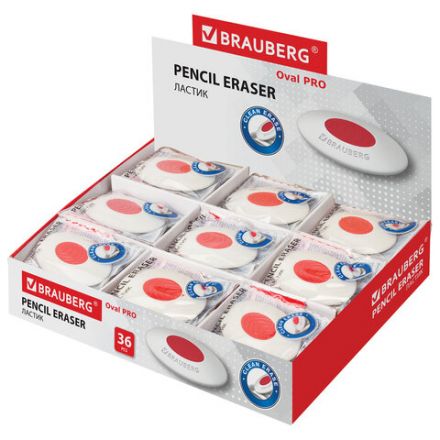 Ластик BRAUBERG "Oval PRO", 40х26х8 мм, овальный, красный пластиковый держатель, 229560 Ластик BRAUBERG "Oval PRO", 40х26х8 мм, овальный, красный пластиковый держатель, 229560