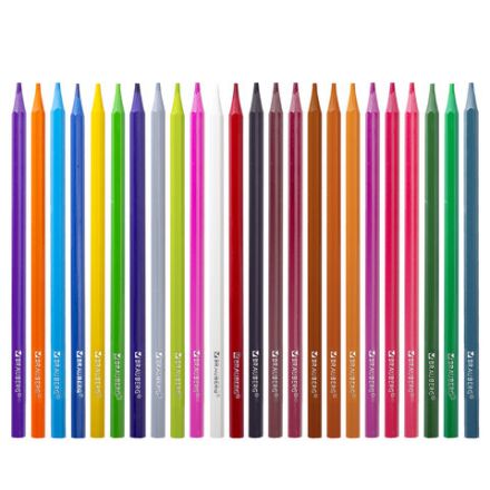 Карандаши цветные BRAUBERG, 24 цвета, цветной корпус, ПВХ-бокс, шестигранные, 182068