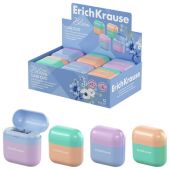 Точилка ERICH KRAUSE "Case Duo Pastel Bloom", 2 отверстия, с контейнером, пластиковая, ассорти, 59989