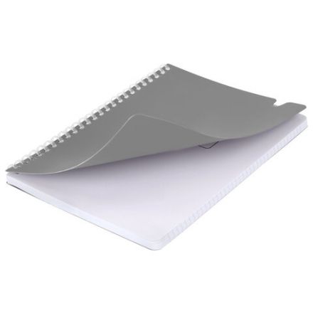 Тетрадь обложка пластик, А5 80 л., гребень мягкий, вырубка для ручки, клетка, BRAUBERG, серый, 405377