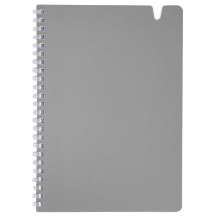 Тетрадь обложка пластик, А5 80 л., гребень мягкий, вырубка для ручки, клетка, BRAUBERG, серый, 405377