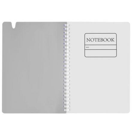 Тетрадь обложка пластик, А5 80 л., гребень мягкий, вырубка для ручки, клетка, BRAUBERG, серый, 405377