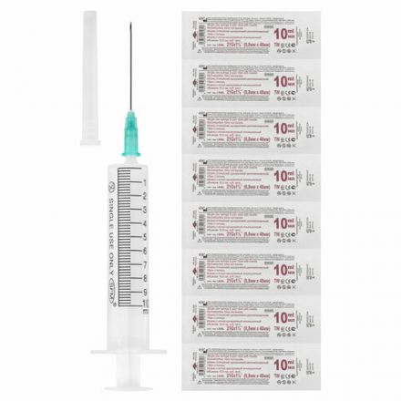 Шприц 2-х компонентный SFM, 10 мл, КОМПЛЕКТ 100 шт, в коробке, игла 0,8х40 - 21G, 534272