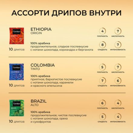 Кофе в дрип-пакетах COFFESSO "WORLD COLLECTION", ассорти 3 вкуса, НАБОР 30 шт., арабика 100%, 102868