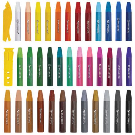 Пастель масляная восковые мелки утолщенные 36 цветов с точилкой, держателем и стеком, BRAUBERG PREMIUM, 272713