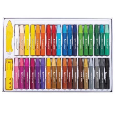 Пастель масляная восковые мелки утолщенные 36 цветов с точилкой, держателем и стеком, BRAUBERG PREMIUM, 272713