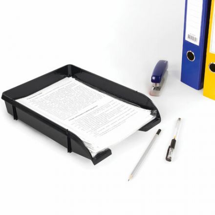 Лоток горизонтальный для бумаг BRAUBERG "Classic", 330х255х62 мм, черный, 237285