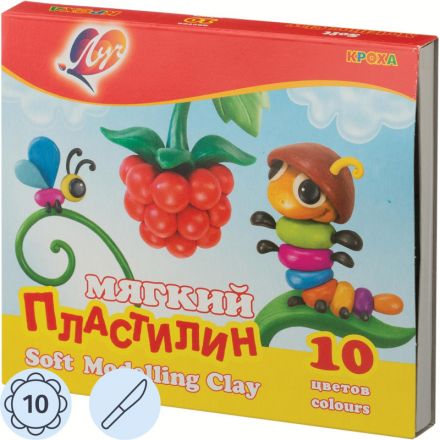 Пластилин восковой Луч Кроха 10 цветов 165 г со стеком