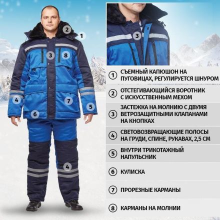 Костюм рабочий зимний з03-КПК вслк. с синим (р.48-50) 158-164