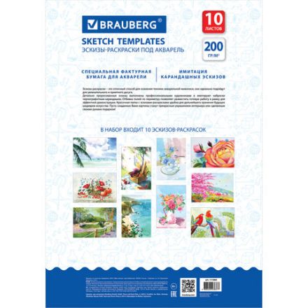Папка для акварели С ЭСКИЗОМ, БОЛЬШАЯ А3, 10 л., 200 г/м2, 297х420 мм, BRAUBERG, 110065, 111065