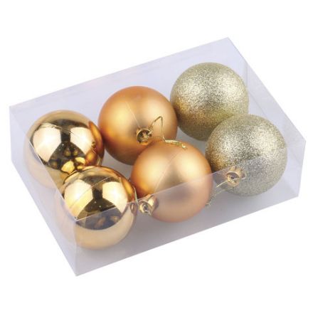 Шары ёлочные 6 шт., 8 см, "Trio", пластик, ТЕМНОЕ ЗОЛОТО (глянец, матовый, глиттер), ЗОЛОТАЯ СКАЗКА, 590875