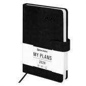 Ежедневник датированный 2026 А5 138x213 мм, BRAUBERG "Legend", под кожу, застежка, черный, 117070