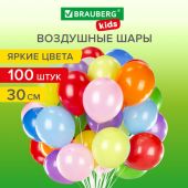 Шары воздушные 30 см, 100 штук, "ЯРКИЕ ЦВЕТА", ассорти, BRAUBERG KIDS, 591872