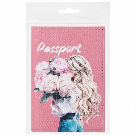 Обложка для паспорта натуральная кожа флоттер, принт "Девушка", цвет пудрово-розовый, BRAUBERG, 238868
