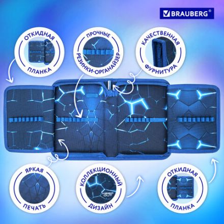 Пенал BRAUBERG, 1 отделение, 2 откидные планки, полиэстер, 21х14 см, Digital lava, 272320