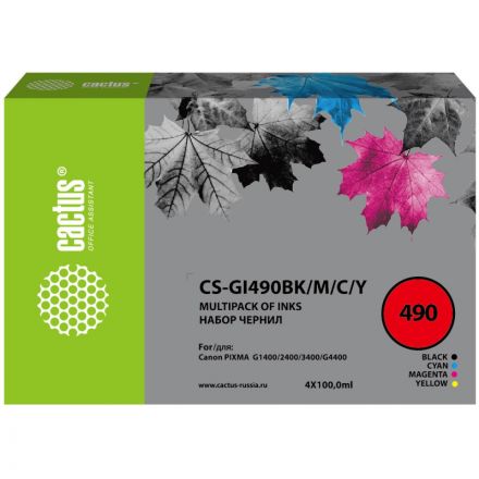 Чернила Cactus CS-GI490BK/M/C/Y GI-490 набор 4x100 мл для Canon Pixma G1400
