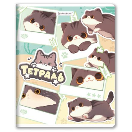 Тетрадь А5 48 л. BRAUBERG скоба, клетка, выборочный лак, кросс-серия МИЛЫЕ КОТЫ, 405193