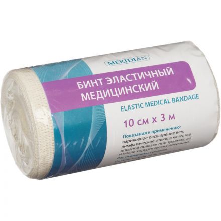 Перевяз. ср-ва Бинт эластичный 3мх10см с застежкой Meridian