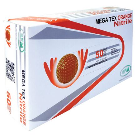 Перчатки нитриловые сверхпрочные с текстурой SFM MEGA TEX ORANGE, Германия, 25 пар (50 штук), размер M (средний), 4036534913208