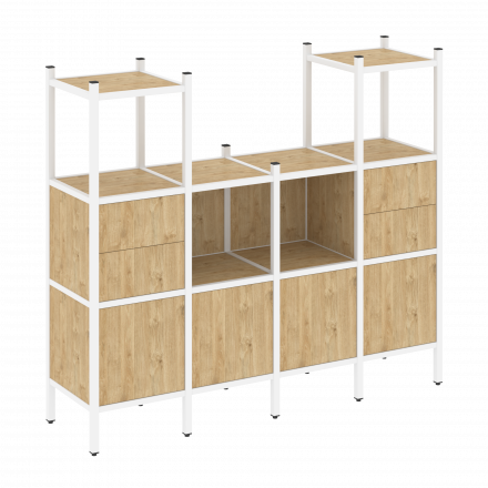 Loft Прямой стеллаж наборный VR.L-14 Тиквуд светлый/Белый металл 1694*446*1458