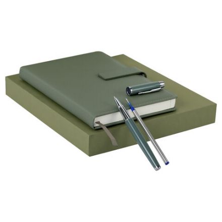 Ежедневник в подарочном наборе 5 в 1, А5, 145x212 мм, BRAUBERG "President", под кожу, 160 листов, зеленый, 116855