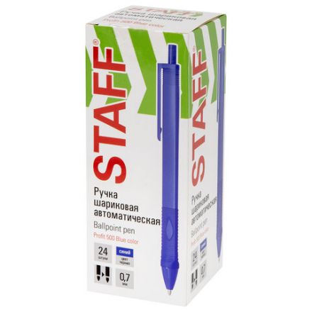 Ручка шариковая автоматическая эргономичная с грипом STAFF "Profit 500 BLUE COLOR", СИНЯЯ, узел 0,7 мм, линия письма 0,35 мм, 144491