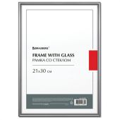 Рамка 21х30 см со стеклом, багет 8 мм, МЕТАЛЛ, BRAUBERG "Blade", серебристая, 391385
