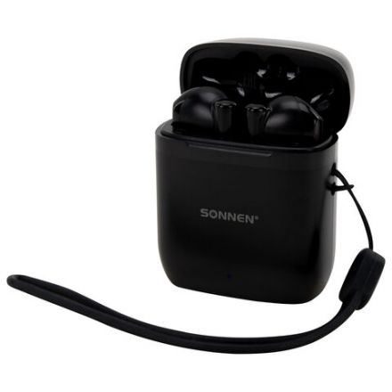 Наушники беспроводные TWS вкладыши с микрофоном, SONNEN EP-BH10B, Bluetooth 5.3, черные, 514122