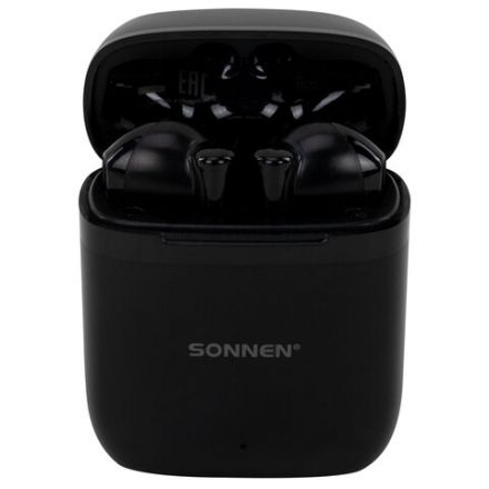 Наушники беспроводные TWS вкладыши с микрофоном, SONNEN EP-BH10B, Bluetooth 5.3, черные, 514122