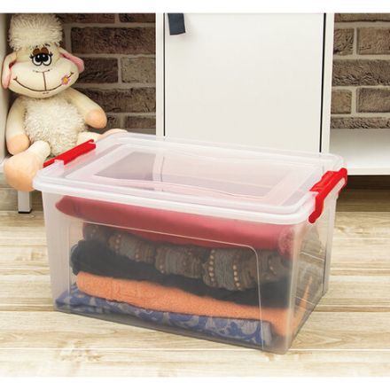 Ящик-контейнер для хранения 14 л, С КРЫШКОЙ НА ЗАЩЕЛКАХ, 18х43х29 см, прозрачный, IDEA, М 2866, М2866 Ящик-контейнер для хранения 14 л, С КРЫШКОЙ НА ЗАЩЕЛКАХ, 18х43х29 см, прозрачный, IDEA, М 2866, М2866
