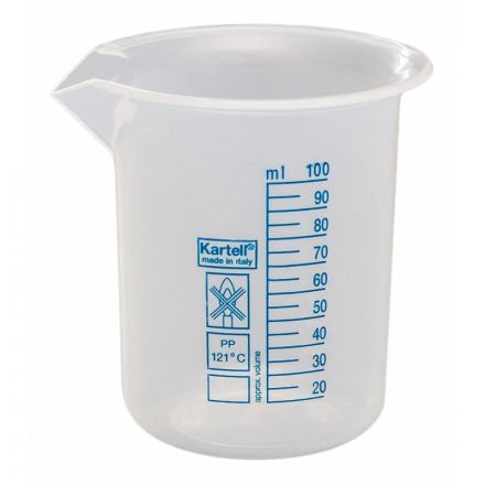Мерный стакан  100 мл ПП 12 шт/уп, автоклав. +121С, Kartell 11000820