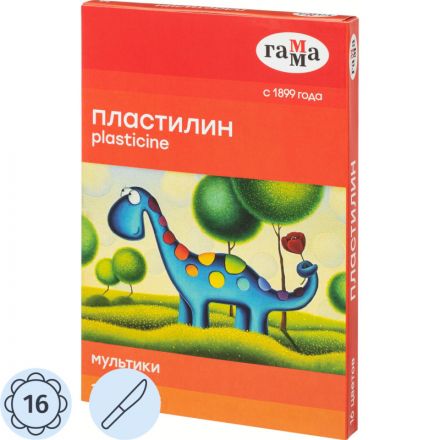 Пластилин классический Гамма Мультики 16 цветов 320 г со стеком