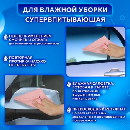 Салфетка из МИКРОФИБРЫ ГУБЧАТАЯ PVA/ПВА СУПЕРВПИТЫВАЮЩАЯ 30х30 см, КОМПЛЕКТ 2 шт., HIGH ABSORB, 320 г/м2, LAIMA, 607790