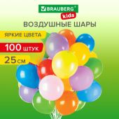 Шары воздушные 25 см, 100 штук, "ЯРКИЕ ЦВЕТА", ассорти, BRAUBERG KIDS, 591873