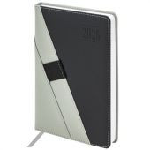 Ежедневник датированный 2026, А5, 138х213 мм, BRAUBERG "Swirl", под кожу, держатель для ручки, серый, 117482