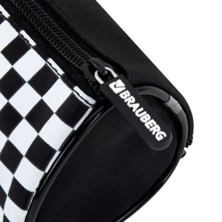 Пенал мягкий BRAUBERG, 3 отделения, нейлон, 21х7х7 см, "Black and White", 273582