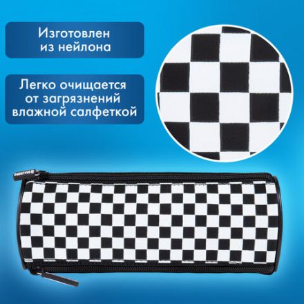 Пенал мягкий BRAUBERG, 3 отделения, нейлон, 21х7х7 см, "Black and White", 273582
