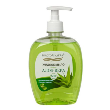 Мыло жидкое 500 г ЗОЛОТОЙ ИДЕАЛ "Алоэ-вера", дозатор, 606785 Мыло жидкое 500 г ЗОЛОТОЙ ИДЕАЛ "Алоэ-вера", дозатор, 606785