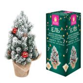 Ель новогодняя искусственная 32 см, заснеженная с декором, литой ПЭТ, ЗОЛОТАЯ СКАЗКА, 592514