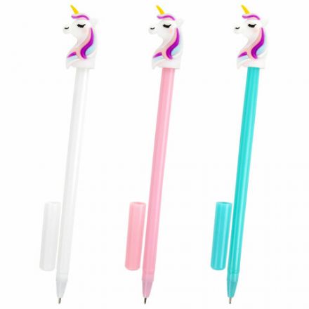 Ручка с топпером шариковая ЮНЛАНДИЯ "Единорожка", корпус ассорти, СИНЯЯ, пишущий узел 0,7 мм, 143806