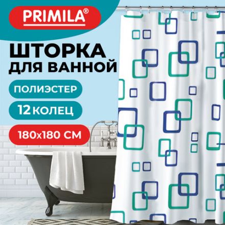 Шторка для ванной ПОЛИЭСТЕР, 180х180 см, кольца в комплекте, ФИГУРЫ, PRIMILA (ПРИМИЛА), 700081