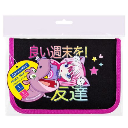 Пенал BRAUBERG, 1 отделение, 1 откидная планка, полиэстер, 21х14 см, "Anime girl", 272323