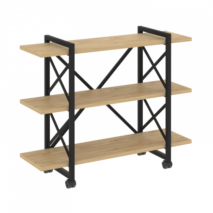 Loft Стеллаж на колесных опорах-3 полки VR.L-MST.K-3.8V Тиквуд светлый/Чёрный металл 1200*400*968
